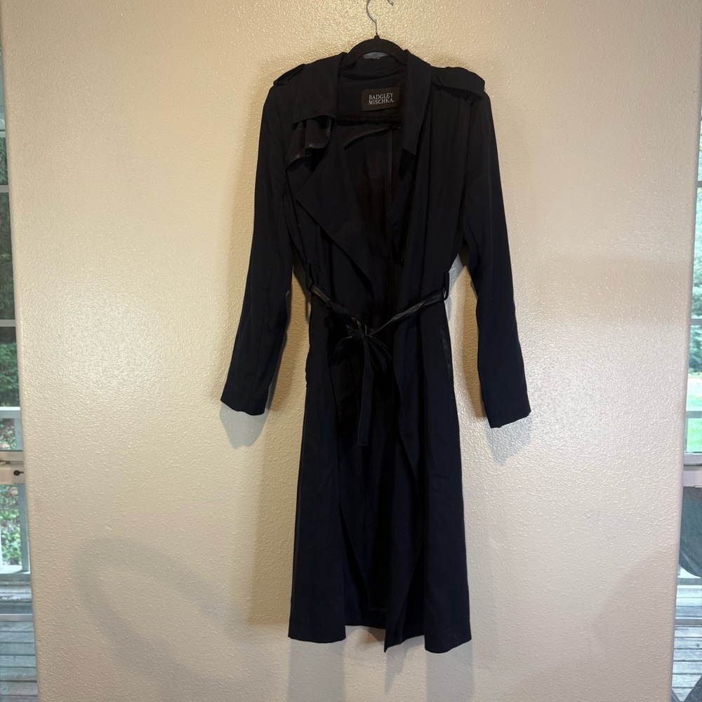 Badgley Mischka navy blue belted trench coat M